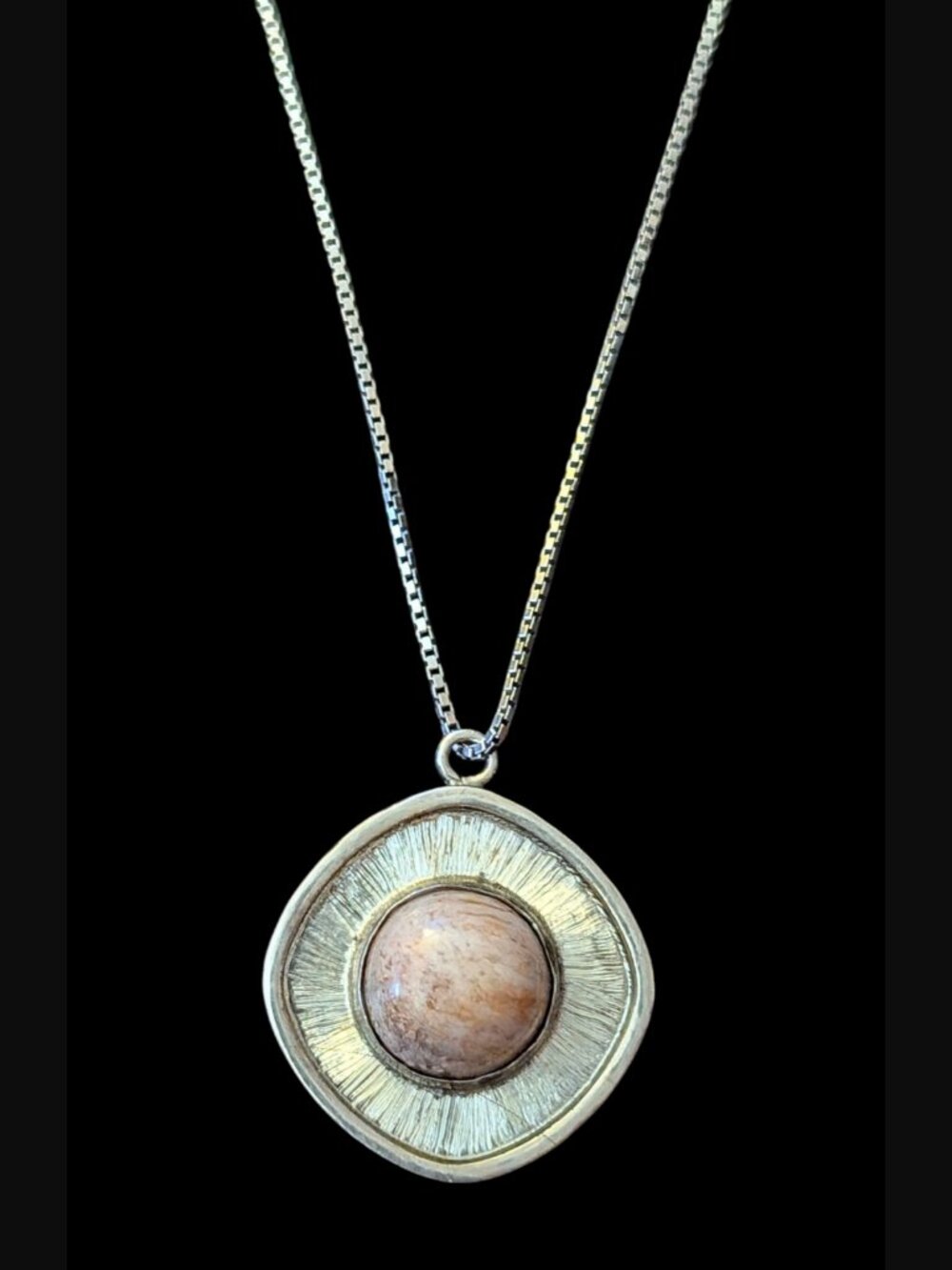 Vintage A. Hight 925 Sterling Natural Stone 1.12" Pendant 30.5" Chain Necklace